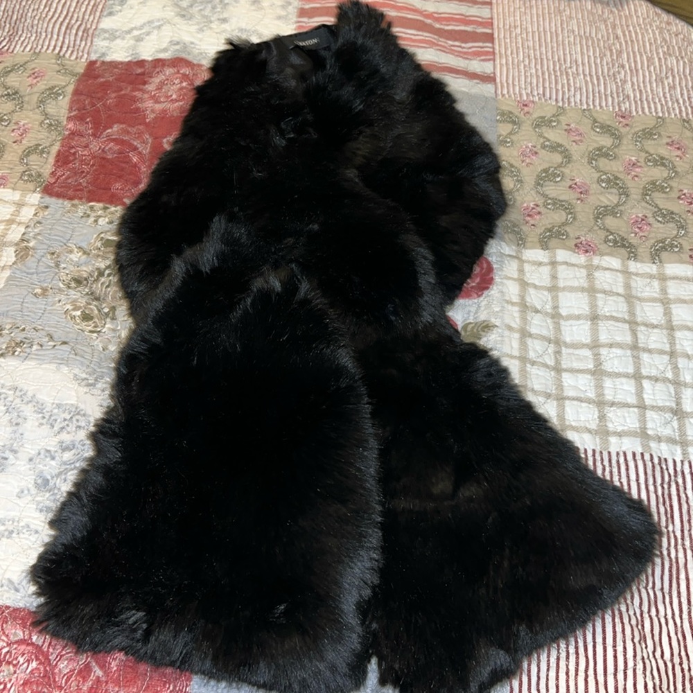 Babaton faux fur wrap scarf black 48” x 8”